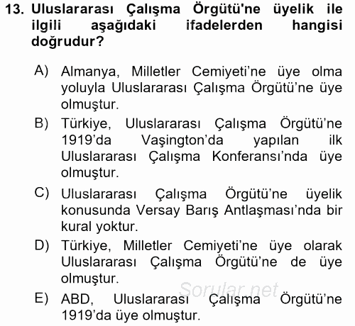 Uluslararası Sosyal Politika 2017 - 2018 Ara Sınavı 13.Soru
