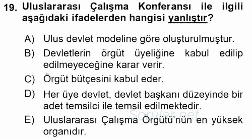 Uluslararası Sosyal Politika 2017 - 2018 Ara Sınavı 19.Soru