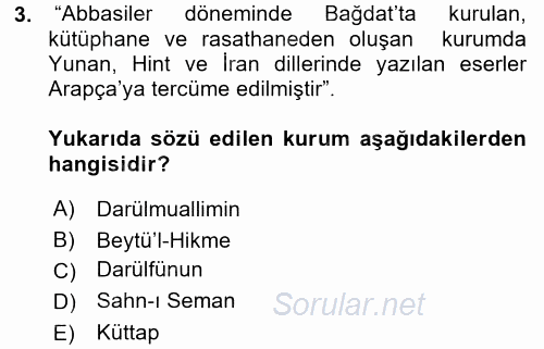 Din Eğitimi Ve Din Hizmetlerinde Rehberlik 2015 - 2016 Dönem Sonu Sınavı 3.Soru