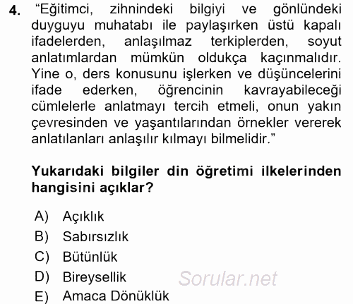 Din Eğitimi Ve Din Hizmetlerinde Rehberlik 2015 - 2016 Dönem Sonu Sınavı 4.Soru