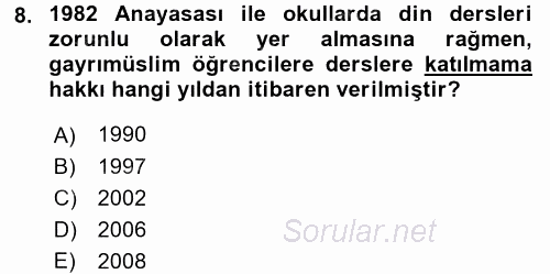 Din Eğitimi Ve Din Hizmetlerinde Rehberlik 2015 - 2016 Dönem Sonu Sınavı 8.Soru