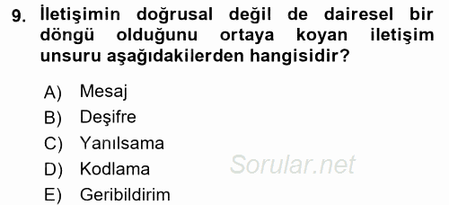 Din Eğitimi Ve Din Hizmetlerinde Rehberlik 2015 - 2016 Dönem Sonu Sınavı 9.Soru