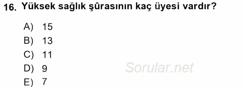 Sağlık Kurumları Mevzuatı 2016 - 2017 Ara Sınavı 16.Soru