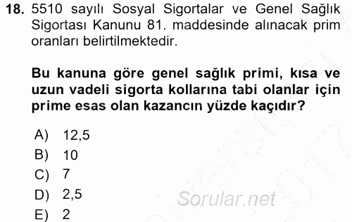 Sağlık Kurumları Mevzuatı 2016 - 2017 Ara Sınavı 18.Soru
