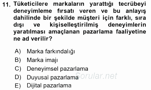 Marka İletişimi Tasarımı ve Uygulamaları 2016 - 2017 Ara Sınavı 11.Soru