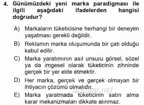 Marka İletişimi Tasarımı ve Uygulamaları 2016 - 2017 Ara Sınavı 4.Soru
