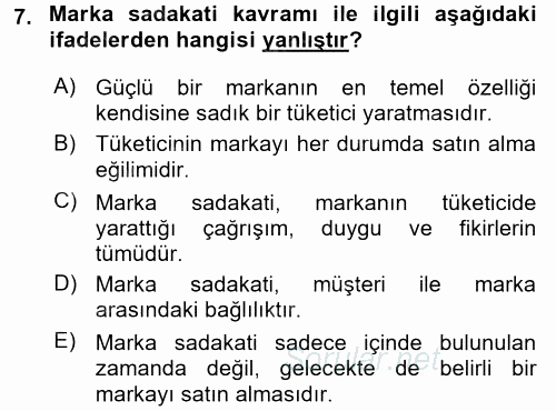 Marka İletişimi Tasarımı ve Uygulamaları 2016 - 2017 Ara Sınavı 7.Soru