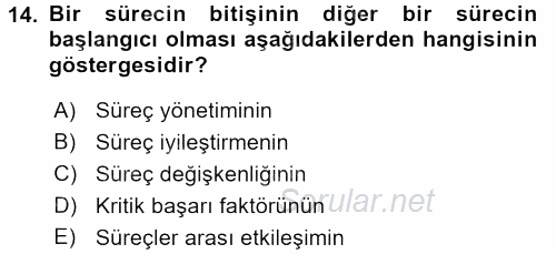 Kalite Yönetim Sistemleri 2015 - 2016 Tek Ders Sınavı 14.Soru