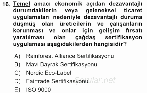 Kalite Yönetim Sistemleri 2015 - 2016 Tek Ders Sınavı 16.Soru