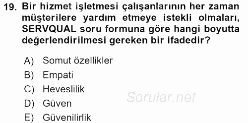 Kalite Yönetim Sistemleri 2015 - 2016 Tek Ders Sınavı 19.Soru
