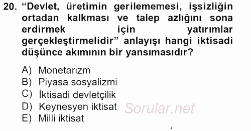 Türkiye Cumhuriyeti Siyasî Tarihi 2012 - 2013 Dönem Sonu Sınavı 20.Soru