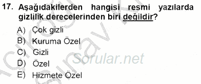 Mesleki Yazışmalar 2012 - 2013 Ara Sınavı 17.Soru