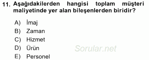 Konaklama Hizmetlerinde Kalite Yönetimi 2016 - 2017 Dönem Sonu Sınavı 11.Soru