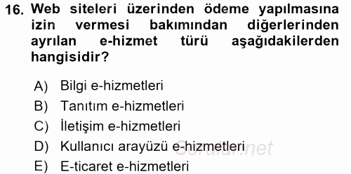 Konaklama Hizmetlerinde Kalite Yönetimi 2016 - 2017 Dönem Sonu Sınavı 16.Soru