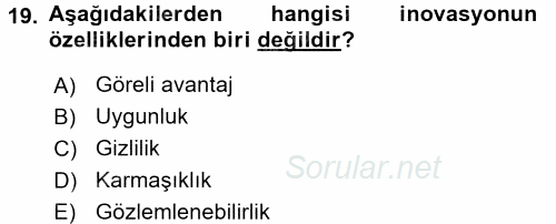 Konaklama Hizmetlerinde Kalite Yönetimi 2016 - 2017 Dönem Sonu Sınavı 19.Soru