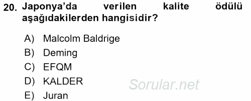 Konaklama Hizmetlerinde Kalite Yönetimi 2016 - 2017 Dönem Sonu Sınavı 20.Soru