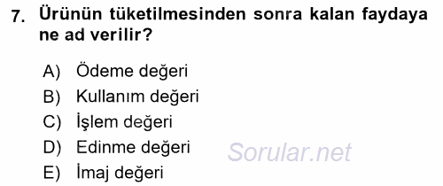 Konaklama Hizmetlerinde Kalite Yönetimi 2016 - 2017 Dönem Sonu Sınavı 7.Soru
