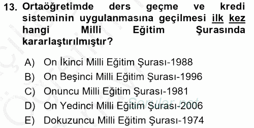 Türk Eğitim Tarihi 2016 - 2017 3 Ders Sınavı 13.Soru