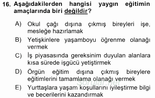 Türk Eğitim Tarihi 2016 - 2017 3 Ders Sınavı 16.Soru