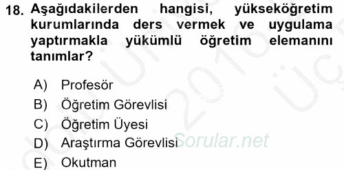 Türk Eğitim Tarihi 2016 - 2017 3 Ders Sınavı 18.Soru