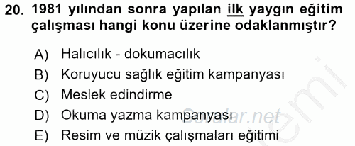 Türk Eğitim Tarihi 2016 - 2017 3 Ders Sınavı 20.Soru