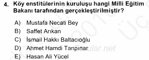 Türk Eğitim Tarihi 2016 - 2017 3 Ders Sınavı 4.Soru