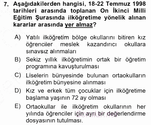Türk Eğitim Tarihi 2016 - 2017 3 Ders Sınavı 7.Soru