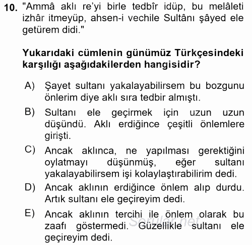 Osmanlı Türkçesi Metinleri 1 2017 - 2018 Dönem Sonu Sınavı 10.Soru