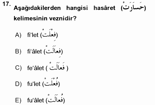 Osmanlı Türkçesi Metinleri 1 2017 - 2018 Dönem Sonu Sınavı 17.Soru