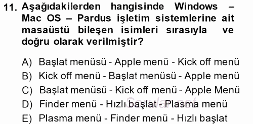 Temel Bilgi Teknolojileri 1 2013 - 2014 Ara Sınavı 11.Soru