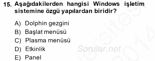 Temel Bilgi Teknolojileri 1 2013 - 2014 Ara Sınavı 15.Soru