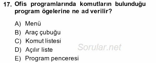 Temel Bilgi Teknolojileri 1 2013 - 2014 Ara Sınavı 17.Soru