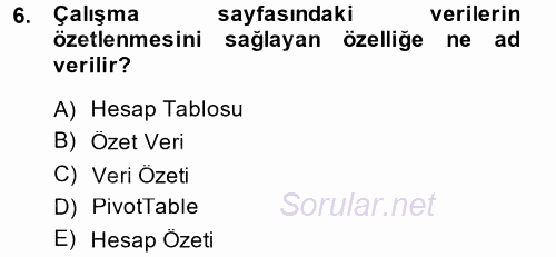 Temel Bilgi Teknolojileri 1 2013 - 2014 Ara Sınavı 6.Soru