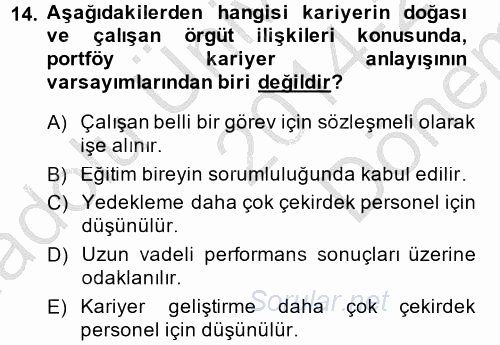 Performans ve Kariyer Yönetimi 2014 - 2015 Dönem Sonu Sınavı 14.Soru