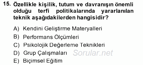 Performans ve Kariyer Yönetimi 2014 - 2015 Dönem Sonu Sınavı 15.Soru