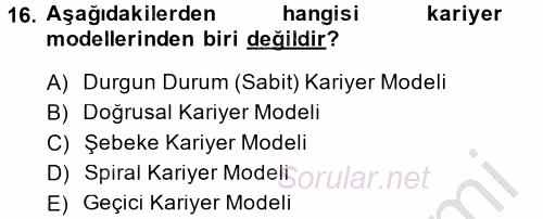 Performans ve Kariyer Yönetimi 2014 - 2015 Dönem Sonu Sınavı 16.Soru