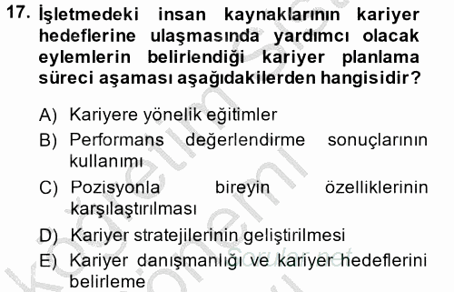 Performans ve Kariyer Yönetimi 2014 - 2015 Dönem Sonu Sınavı 17.Soru