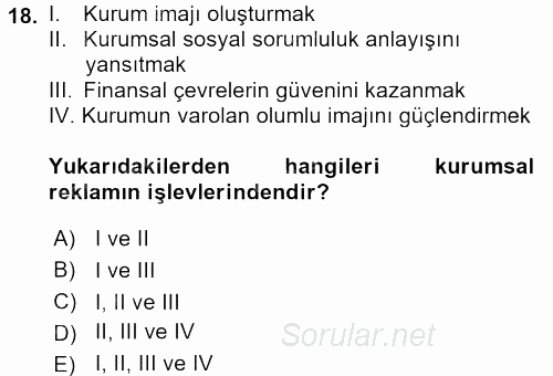 Kurumsal İletişim 2016 - 2017 3 Ders Sınavı 18.Soru