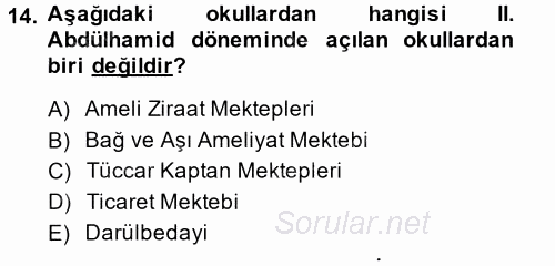 Eğitim Tarihi 2014 - 2015 Dönem Sonu Sınavı 14.Soru