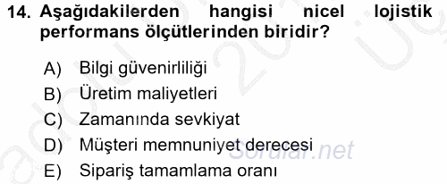 Lojistik Maliyetleri ve Raporlama 2 2016 - 2017 3 Ders Sınavı 14.Soru