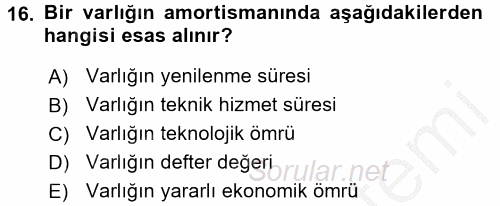 Lojistik Maliyetleri ve Raporlama 2 2016 - 2017 3 Ders Sınavı 16.Soru