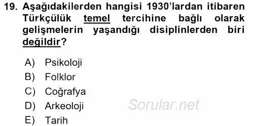 Türkiye´de Sosyoloji 2015 - 2016 Tek Ders Sınavı 19.Soru