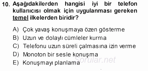 Yönetici Asistanlığı 2014 - 2015 Tek Ders Sınavı 10.Soru