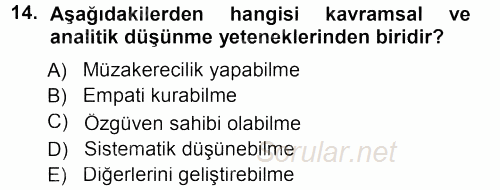 Yönetici Asistanlığı 2014 - 2015 Tek Ders Sınavı 14.Soru