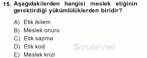 Yönetici Asistanlığı 2014 - 2015 Tek Ders Sınavı 15.Soru
