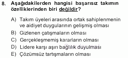 Yönetici Asistanlığı 2014 - 2015 Tek Ders Sınavı 8.Soru