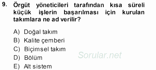 Yönetici Asistanlığı 2014 - 2015 Tek Ders Sınavı 9.Soru