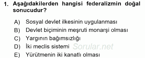 Anayasa Hukuku 2017 - 2018 3 Ders Sınavı 1.Soru