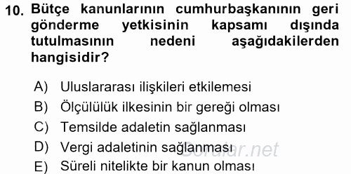 Anayasa Hukuku 2017 - 2018 3 Ders Sınavı 10.Soru