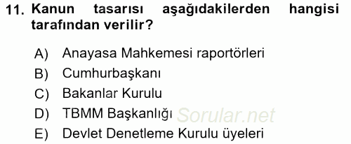 Anayasa Hukuku 2017 - 2018 3 Ders Sınavı 11.Soru